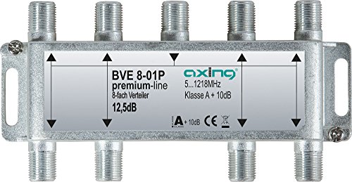 Axing BVE 8-01P 8-fach Verteiler Kabelfernsehen CATV Multimedia DVB-T2 Klasse A+, 10dB, 5-1218 MHz metall von Axing