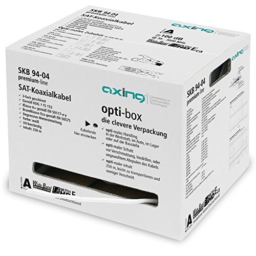 Axing SKB 94-04 Koaxialkabel 3-fach geschirmt Klasse A+ für Sat und Multimedia-Kabelanschluss 250 m opti-box weiß von Axing