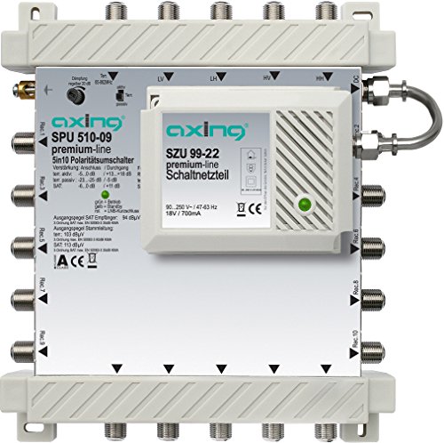 Axing SPU 510-09 SAT-Multischalter 10 Teilnehmer Premium-Line erweiterbar aktiv Quad-tauglich energiesparend (5 x 10) von Axing
