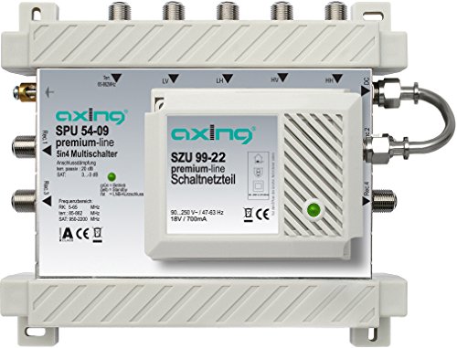 Axing SPU 54-09 SAT-Multischalter 4 Teilnehmer Premium-Line aktiv Quad-tauglich energiesparend (5 x 4) von Axing