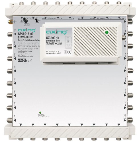 Axing SPU 916-09 SAT-Multischalter 16 Teilnehmer DiSEqC erweiterbar aktiv Quad-tauglich energiesparend (9 x 16) von Axing