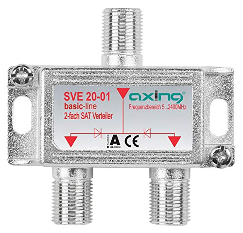 Axing SVE 20-01 2-Fach SAT-Verteiler Splitter mit DC-Durchgang für Satelliten-Anlagen Unicable DVB-T2 HD (5-2400 MHz) Class A von Axing