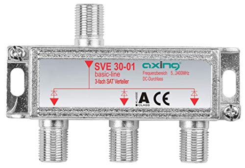 Axing SVE 30-01 3-Fach SAT-Verteiler Splitter mit DC-Durchgang für Satelliten-Anlagen Unicable DVB-T2 HD (5-2400 MHz) Class A von Axing
