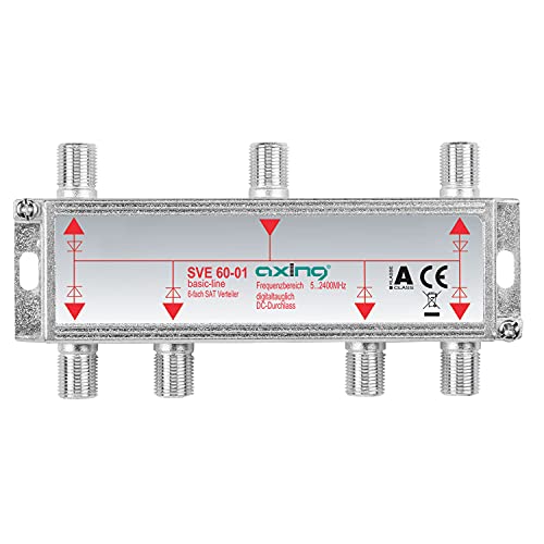 Axing SVE 60-01 6-Fach SAT-Verteiler Splitter mit DC-Durchgang für Satelliten-Anlagen Unicable DVB-T2 HD (5-2400 MHz) Class A von Axing