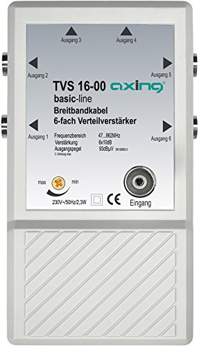 Axing TVS 16-00 6 fach Verteilverstärker für kleine BK (Kabelfernsehen) und terrestrische Netze mit UKW u. DVB-T2 HD von Axing