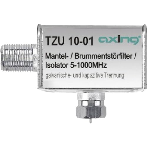 Axing TZU 10-01 Mantelstromfilter / Brumm-Entstör-Filter (5-1000 MHz) F-Anschlüsse für Kabelfernsehen Radio DVB-T2 HD von Axing