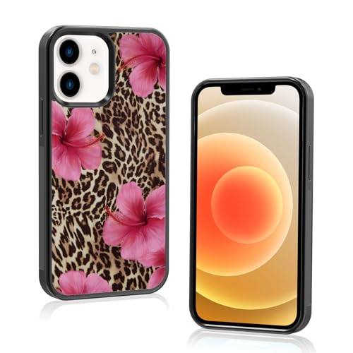 Axulimin Ästhetische Handyhülle für iPhone 12 Mini, Hibiskusblumen, Leopardenmuster, Gepardenmuster, 13 cm (5,4 Zoll) von Axulimin