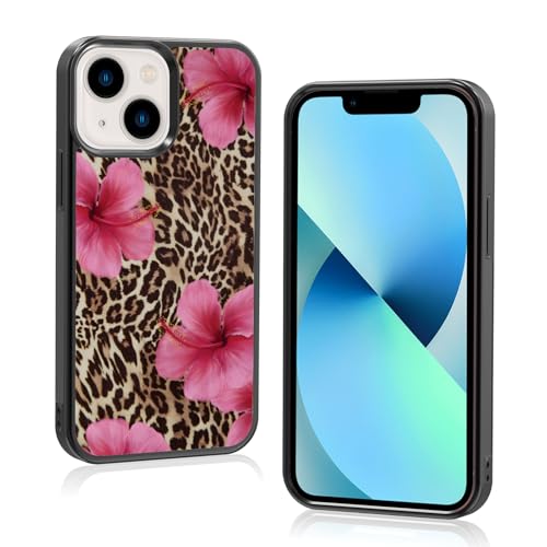 Axulimin Ästhetische Handyhülle für iPhone 13 Mini, Hibiskusblumen, Leopardenmuster, Gepardenmuster, 13 cm (5,4 Zoll) von Axulimin