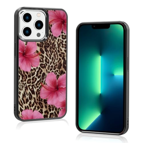 Axulimin Ästhetische Handyhülle für iPhone 13 Pro, Hibiskusblumen, Leopardenmuster, Gepardenmuster, 15,5 cm (6,1 Zoll) von Axulimin