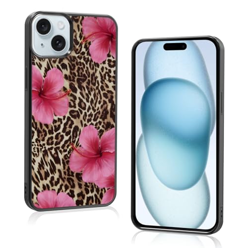 Axulimin Ästhetische Handyhülle für iPhone 15 Plus, Hibiskusblumen, Leopardenmuster, 17 cm (6,7 Zoll) von Axulimin