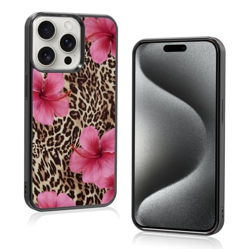 Axulimin Ästhetische Handyhülle für iPhone 15 Pro, Hibiskusblumen, Leopardenmuster, Gepardenmuster, 15,5 cm (6,1 Zoll) von Axulimin
