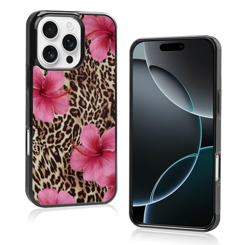 Axulimin Ästhetische Handyhülle für iPhone 16 Pro, Hibiskusblumen, Leopardenmuster, 16 cm (6,3 Zoll) von Axulimin