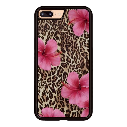 Axulimin Ästhetische Handyhülle für iPhone 7 Plus und iPhone 8 Plus, Hibiskusblumen, Leopardenmuster, Gepardenmuster, 14 cm (5,5 Zoll) von Axulimin