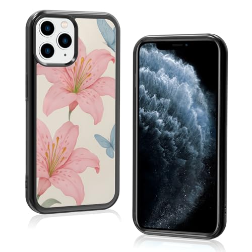 Axulimin Schutzhülle für iPhone 11 Pro (14 cm (5,8 Zoll), Motiv: niedliche rosa Lilie, blauer Schmetterling, Blume, Blau von Axulimin
