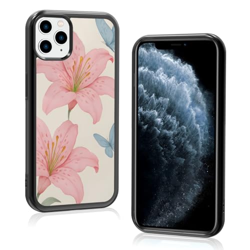 Axulimin Schutzhülle für iPhone 11 Pro Max (16,5 cm), Motiv: niedliche rosa Lilie, blauer Schmetterling, Blume, Blau von Axulimin