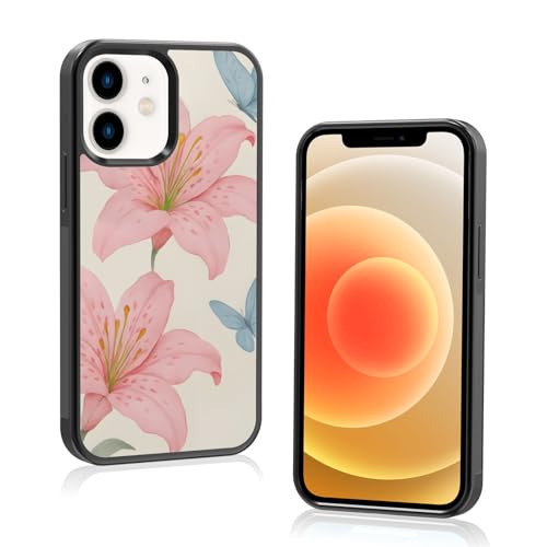 Axulimin Schutzhülle für iPhone 12 Mini (13,7 cm), Motiv: niedliche rosa Lilie, blauer Schmetterling, Blume, Blau von Axulimin