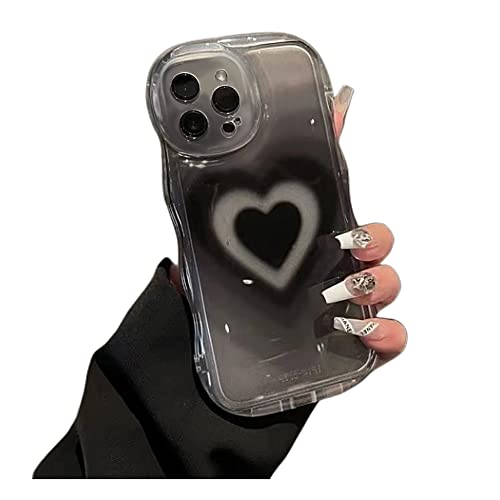 Axulimin Schutzhülle für iPhone 12 Pro, niedliches ästhetisches schwarzes Herz, klare Handyhülle für Teenager, Mädchen, Frauen [Kameraobjektivschutz] [gewellter Rahmen] von Axulimin