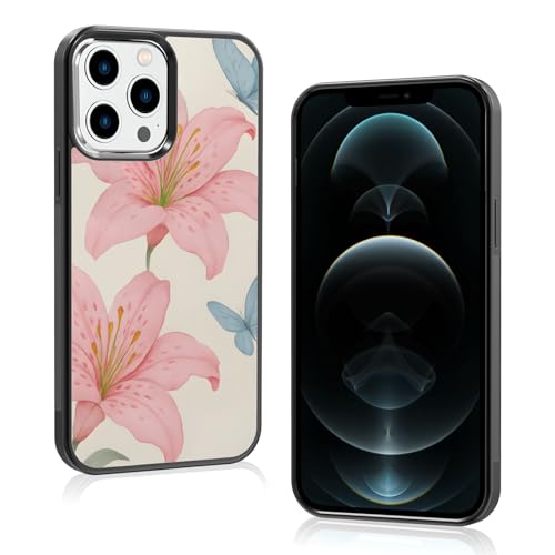 Axulimin Schutzhülle für iPhone 12 Pro Max (17,5 cm), Motiv: niedliche rosa Lilie, blauer Schmetterling, Blume, Blau von Axulimin