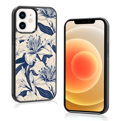 Axulimin Schutzhülle für iPhone 12 und 12 Pro, Motiv: niedliche blaue Tiger, Lilie, Blume, Blume, 15,5 cm (6,1 Zoll) von Axulimin