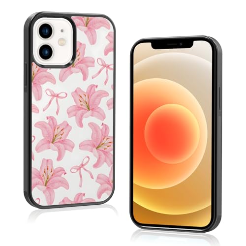 Axulimin Schutzhülle für iPhone 12 und 12 Pro, Motiv: niedliche rosa Tiger, Lilie, Blume, Blume, 15,5 cm (6,1 Zoll) von Axulimin