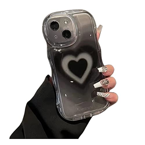 Axulimin Schutzhülle für iPhone 13, niedliches ästhetisches schwarzes Herz, klare Handyhülle für Teenager, Mädchen, Frauen [Kameraobjektivschutz] [gewellter Rahmen] von Axulimin
