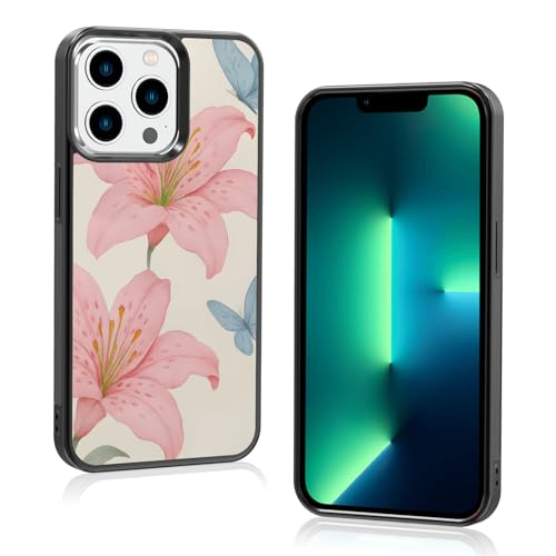 Axulimin Schutzhülle für iPhone 13 Pro (15,5 cm), Motiv: niedliche rosa Lilie, blauer Schmetterling, Blume, Blau von Axulimin
