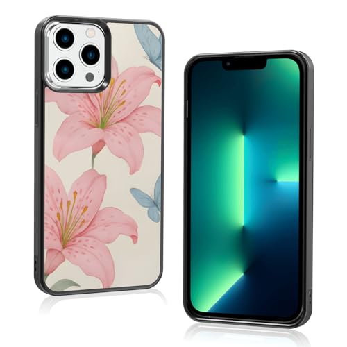 Axulimin Schutzhülle für iPhone 13 Pro Max (17,5 cm), Motiv: niedliche rosa Lilie, blauer Schmetterling, Blume, Blau von Axulimin