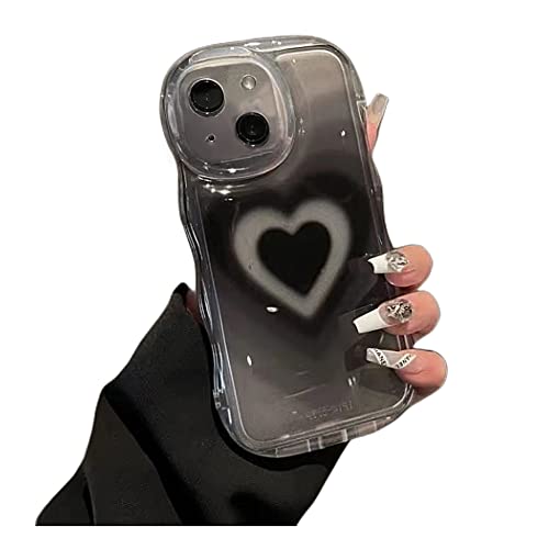 Axulimin Schutzhülle für iPhone 14, niedliches ästhetisches schwarzes Herz, klare Handyhülle für Teenager, Mädchen, Frauen [Kameraobjektivschutz] [gewellter Rahmen] von Axulimin