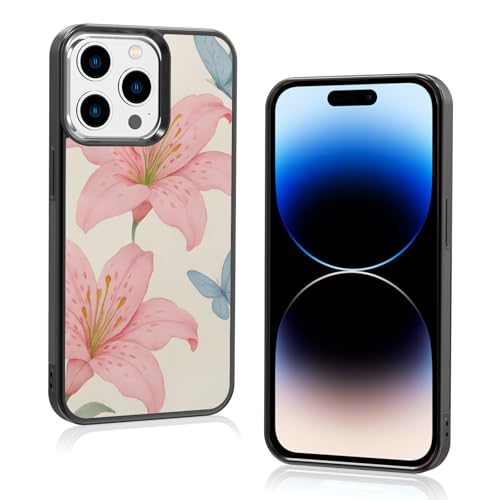 Axulimin Schutzhülle für iPhone 14 Pro (15,5 cm), Motiv: niedliche rosa Lilie, blauer Schmetterling, Blume, Blau von Axulimin