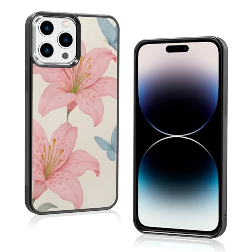 Axulimin Schutzhülle für iPhone 14 Pro Max (17,5 cm), Motiv: niedliche rosa Lilie, blauer Schmetterling, Blume, Blau von Axulimin