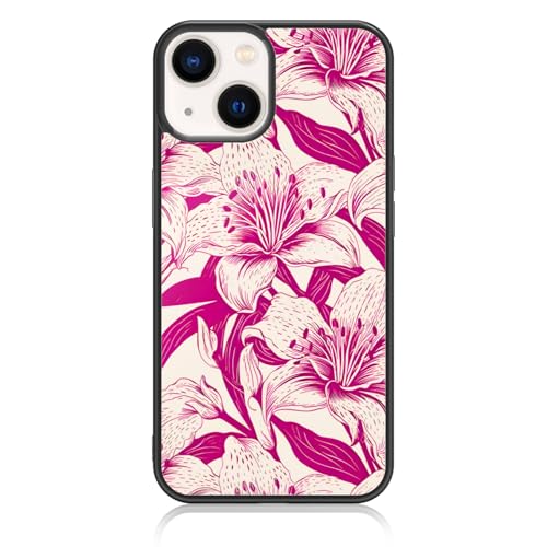 Axulimin Schutzhülle für iPhone 14 und iPhone 13, Motiv: niedliche Tigerlilie, Blume, Hot Pink, 15,5 cm (6,1 Zoll) von Axulimin