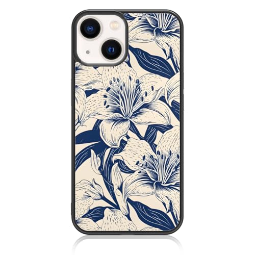Axulimin Schutzhülle für iPhone 14 und iPhone 13, Motiv: niedliche blaue Tiger, Lilie, Blume, Blume, 15,5 cm (6,1 Zoll) von Axulimin