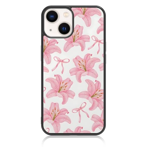 Axulimin Schutzhülle für iPhone 14 und iPhone 13, Motiv: niedliche rosa Tiger, Lilie, Blume, 15,5 cm (6,1 Zoll) von Axulimin