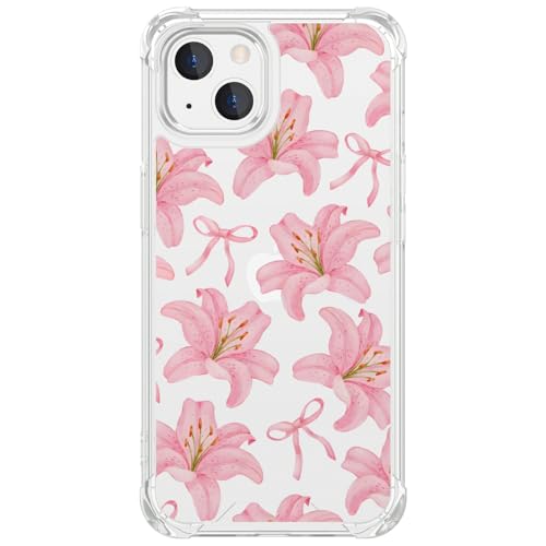 Axulimin Schutzhülle für iPhone 14 und iPhone 13, transparent, Motiv: niedliche Tigerlilie, Blume, Blume, 15,5 cm (6,1 Zoll) von Axulimin