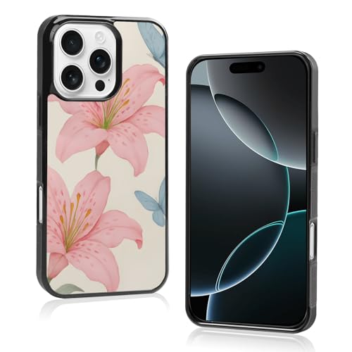 Axulimin Schutzhülle für iPhone 16 Pro (16 cm), Motiv: niedliche rosa Lilie, blauer Schmetterling, Blume, Blau von Axulimin