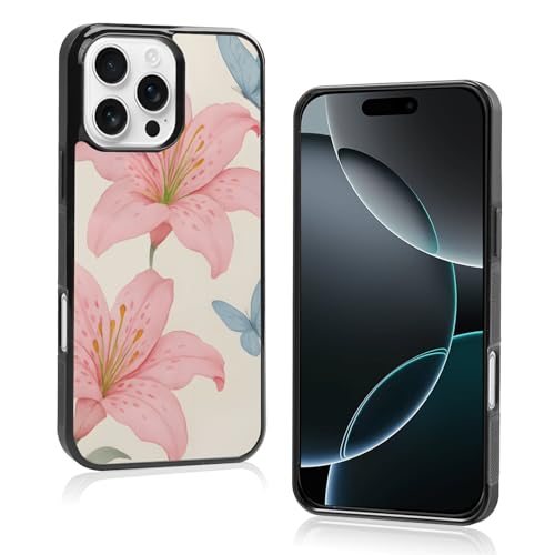 Axulimin Schutzhülle für iPhone 16 Pro Max (17,5 cm), Motiv: niedliche rosa Lilie, blauer Schmetterling, Blume, Blau von Axulimin