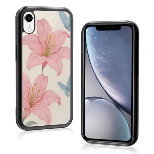 Axulimin Schutzhülle für iPhone XR, Motiv: niedliche rosa Lilie, blauer Schmetterling, Blume, Blau, 15,5 cm (6,1 Zoll) von Axulimin