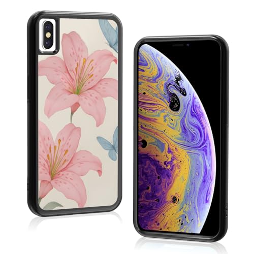 Axulimin Schutzhülle für iPhone Xs Max (16,5 cm) mit süßem rosa Lilienblume, blauer Schmetterling, Blume, Blume, Blau von Axulimin
