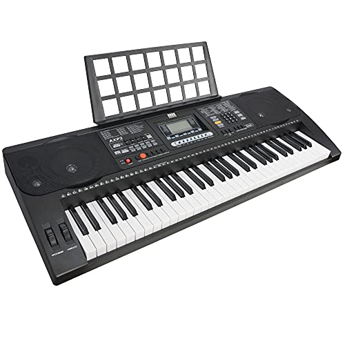Axus AXP2 elektronisches Keyboard-Piano für Anfänger, mit Anschlagdynamik, 61 „Hammermechanik“-Tasten, Netzteil und Notenständer von Axus