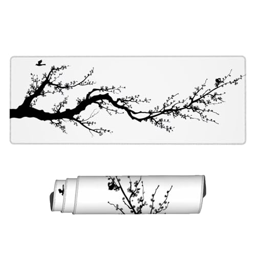 Gaming Mauspad Schwarz und Weiß Mousepad XXL 800 x 400 x 3 mm, Schreibtischunterlage Baum, rutschfeste Gummibasis, Wasserdicht Mauspad Gaming, Großes Mousepad mit Vernähte Kanten, Gaming Zubehör Z-1 von Aynaeinn
