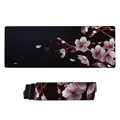 Rosa Mauspad XXL 800 x 400 x 3 mm, Gaming Mousepad Zubehör, Groß Mauspad Kirschblüten, Verlängertes Mousepad Gaming Schreibtischunterlage, Wasserdicht Mousepad mit Vernähte Kanten für Büro, Gaming F-3 von Aynaeinn