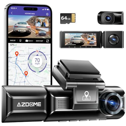 AZDOME 3 Linse Dashcam 1440P + 1080P + 1080P Auto Kamera mit WiFi, GPS, 4K Kamera vorne, Super Nachtsicht, Parküberwachung, Loop-Aufnahm, WDR, G Sensor, 3.19Zoll IPS Bildschirm für Taxis(M550) von Azdome