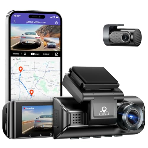 AZDOME 4K Dashcam mit 5GHz WiFi GPS Autokamera Vorne und Hinten 4K + 1080P mit Parküberwachung Kollisionserkennung G-Sensor Loop-Aufnahme 170° Weitwinkelobjektiv WDR 64G SD-Karte(M550Pro) von Azdome
