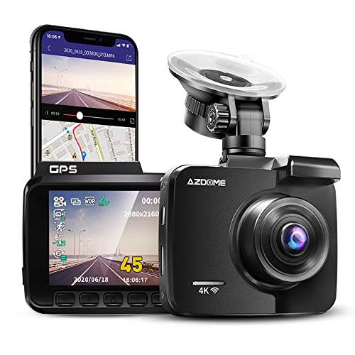 AZDOME Autokamera mit 4K Auflösung, WiFi Dashcam mit GPS und Loop-Aufnahme, Dash Cam mit 170° Weitwinkelobjektiv und Nachtsicht, Dash Camera mit G-Sensor, Parkmonitor und Bewegungserkennung(GS63H) von Azdome