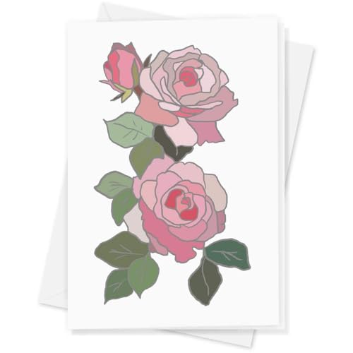 GC00063318 Grußkarte mit rosa Rosen, groß, A4, blanko von Azeeda