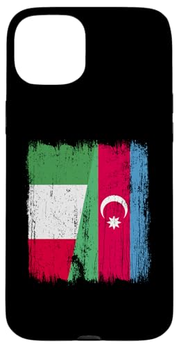Italien Aserbaidschan halbe Flagge Italienische aserbaidschanische Wurzeln Hülle für iPhone 15 Plus von Azerbaijan Flag Designs Proud Azeri Heritage