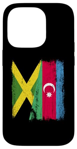 Jamaika, Aserbaidschan, halbe Flagge, Jamaika, Aserbaidschanisch Hülle für iPhone 14 Pro von Azerbaijan Flag Designs Proud Azeri Heritage