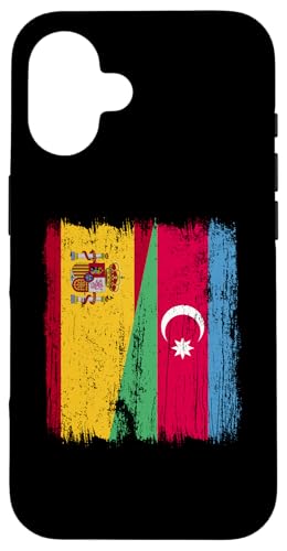 Spanien, Aserbaidschan, halbe Flagge, spanische aserbaidschanische Wurzeln Hülle für iPhone 16 von Azerbaijan Flag Designs Proud Azeri Heritage