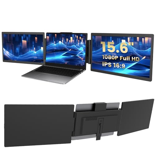 Azeyou Tragbarer Monitor, 39,6 cm (15,6 Zoll) FHD 1080P IPS-Laptop-Bildschirmverlängerung mit integriertem Ständer/Dual-Lautsprechern, HDMI/USB-A/Typ-C-Stecker für 14-17-Zoll-Laptops (Mac, Wins, von Azeyou