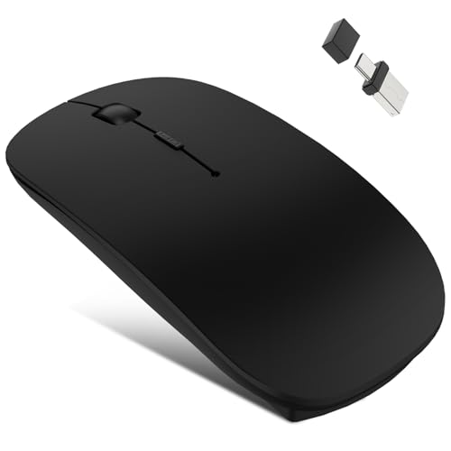 Azmall Kabellose Bluetooth-Maus 5.2/3.0 & USB-A/Typ-C 2-in-1-Empfänger, Leise Maus – Schwarz von Azmall